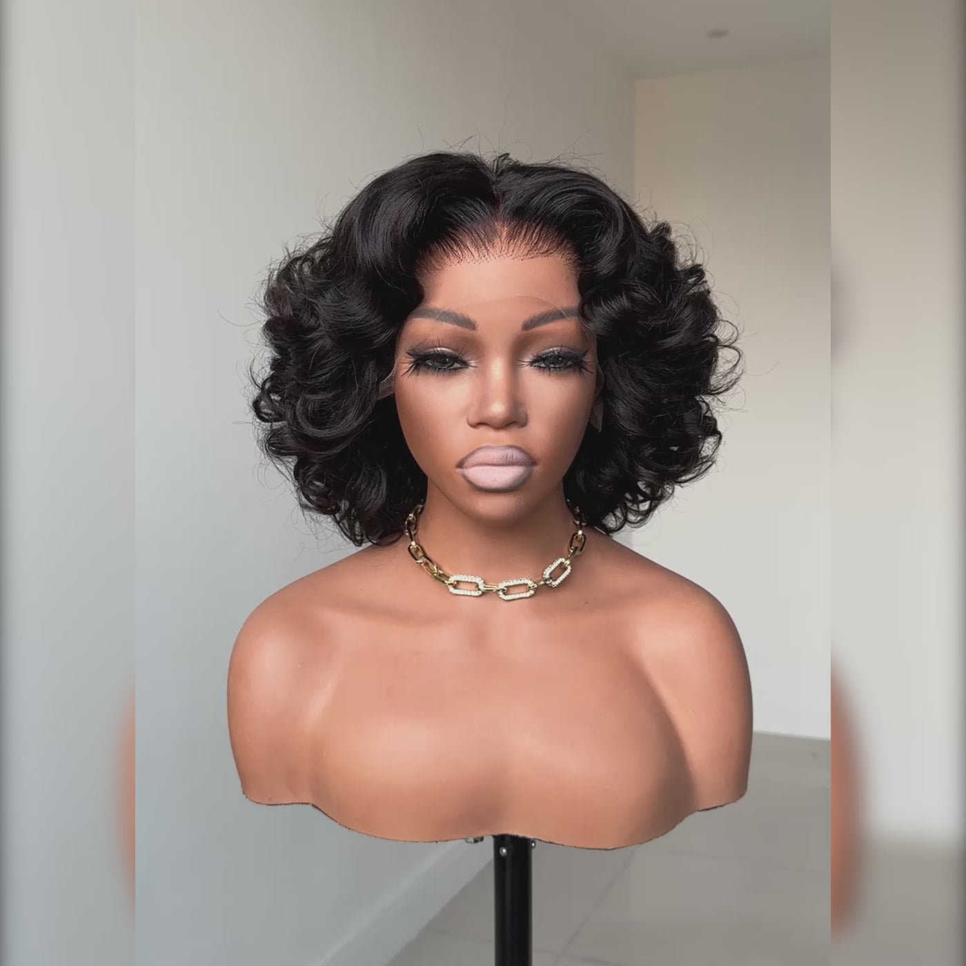 Bouncy Loose Wave Glueless Lace Human Hair Bob Wigs-004