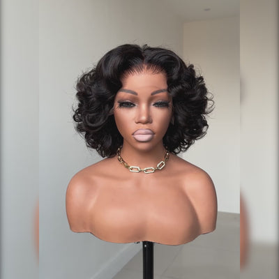 Bouncy Loose Wave Glueless Lace Human Hair Bob Wigs-004