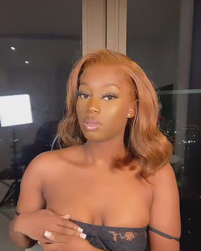 Elegant Short 210% Density Light Honey Brown Colored 13x6 Lace Front Human Hair Wigs Glueless Wigs