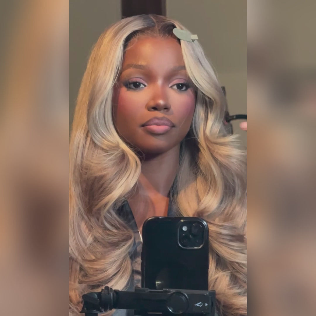 Top 10A 250% Density Ombre P10/613 Ash Blonde Colored 13x6 Lace Front Human Hair Wig-052