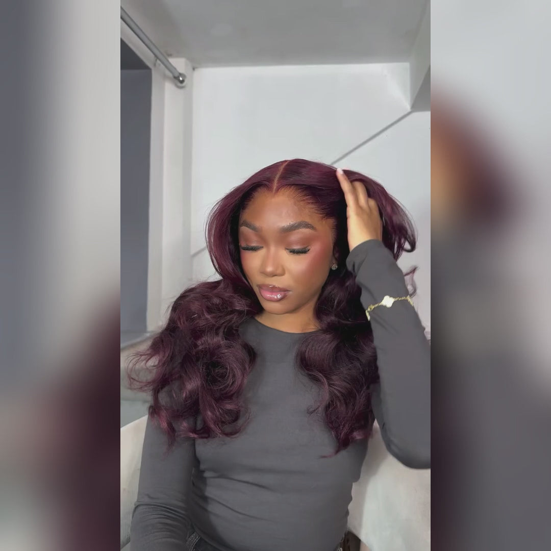 99J Wine Red Colored 13x6 Lace Front Human Hair Wigs Full And Bouncy Loose Body Wave Double Drawn Weft Made