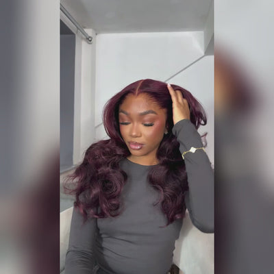 99J Wine Red Colored 13x6 Lace Front Human Hair Wigs Full And Bouncy Loose Body Wave Double Drawn Weft Made