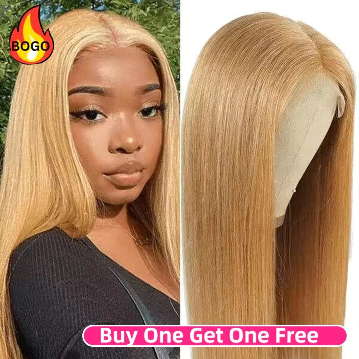 Dachic Honey Blonde Colored 13x4 HD Lace Frontal Human Hair 180% Density Straight Wigs Bogo Deal