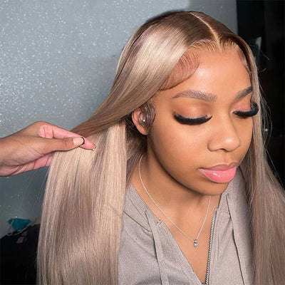 Top 10A 250% Density Ash Blonde Colored 13x6 Lace Front Human Hair Wigs With Dark Roots