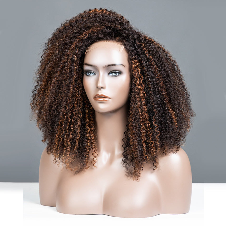 Coily Curly Highlight Blonde Colored Glueless Lace Wig Full And Bouncy-033