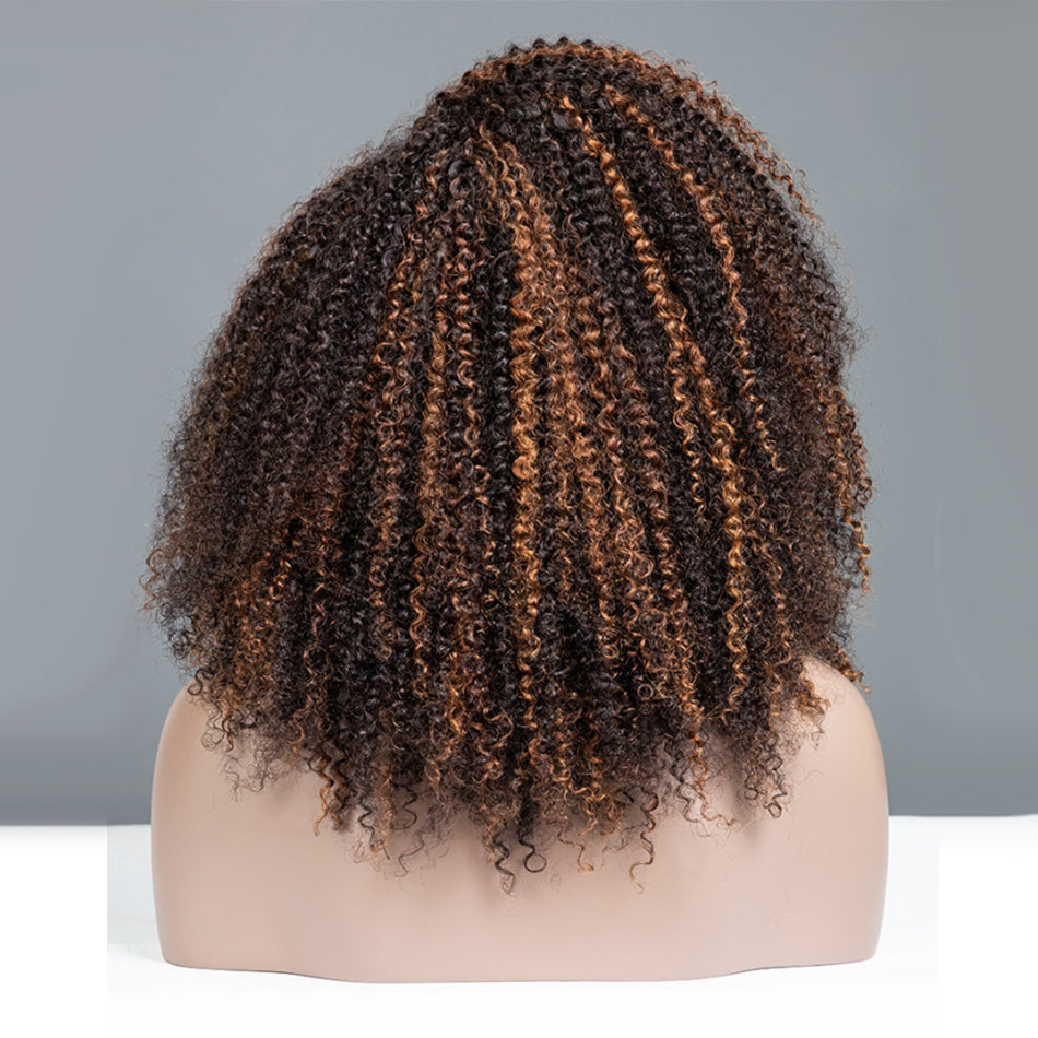 Coily Curly Highlight Blonde Colored Glueless Lace Wig Full And Bouncy-033