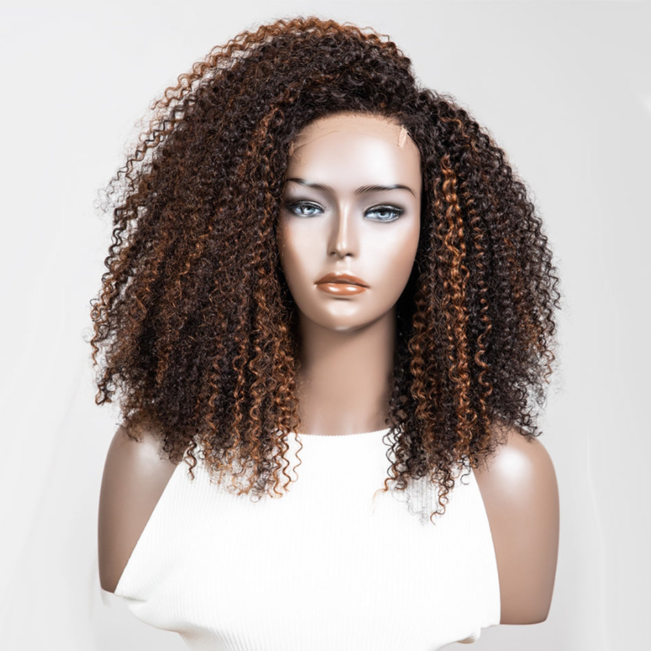 Coily Curly Highlight Blonde Colored Glueless Lace Wig Full And Bouncy-033