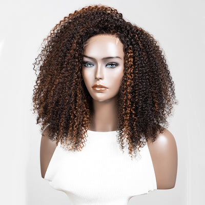 Coily Curly Highlight Blonde Colored Glueless Lace Wig Full And Bouncy-033