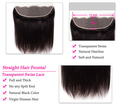 10A Straight Human Hair 3 Bundles With 13x4 Full Frontal Lace 100% Remy Human Hair