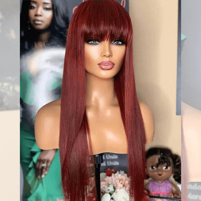 Dachic Reddish Colored Human Hair Wigs With Bang Affordable Machine Made Fashion Wig