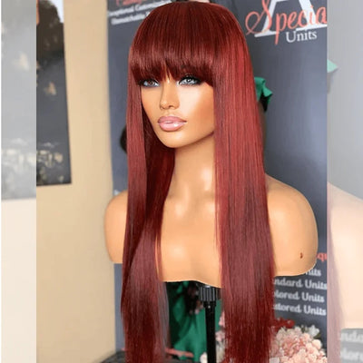 Dachic Reddish Colored Human Hair Wigs With Bang Affordable Machine Made Fashion Wig