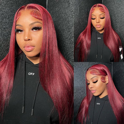 99j Burgundy Colored HD Lace Frontal Human Hair Wigs 13x4 Lace Front Human Hair Wigs Pre Pucked Lace Frontal Human Hair Wigs