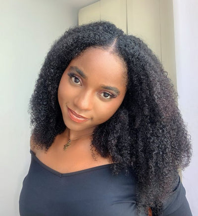 Natural Curly Ombre Brown Colored Seamless V-Part Wig,Can Be Weared No Leave Out, No Crochet