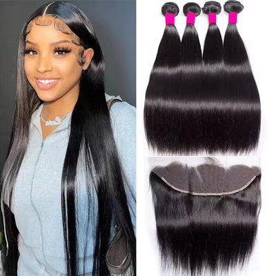 Dachic Hair Bone Straight 4 Bundles With Frontal 13x4 HD Lace Frontal Brazilian Human Hair