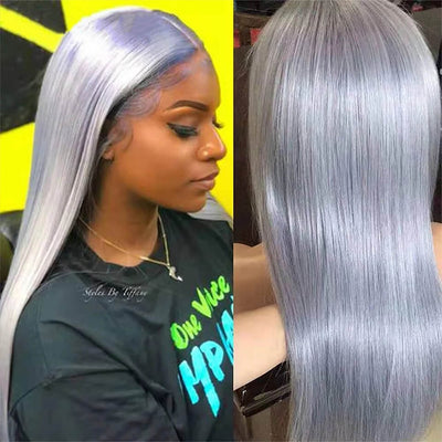 Dachic Hair 13x4 Colored Lace Front Human Hair Wigs Silver Grey Straight Frontal Wigs