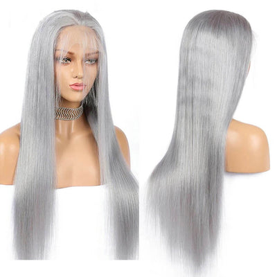 Dachic Hair 13x4 Colored Lace Front Human Hair Wigs Silver Grey Straight Frontal Wigs