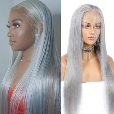 Dachic Hair 13x4 Colored Lace Front Human Hair Wigs Silver Grey Straight Frontal Wigs