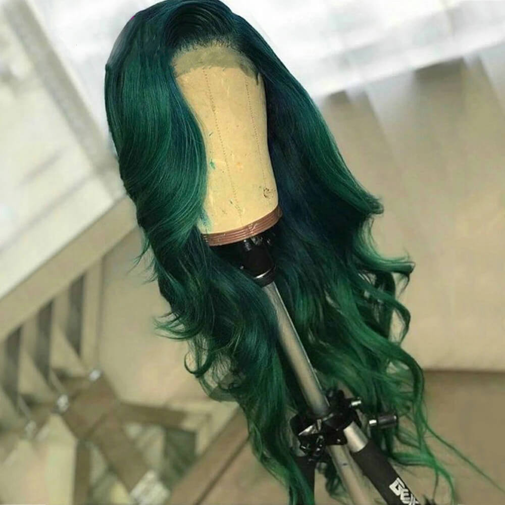 Dachic Hair Dark Green HD 13x4 Lace Front Human Hair Wigs Body Wave 180% Density