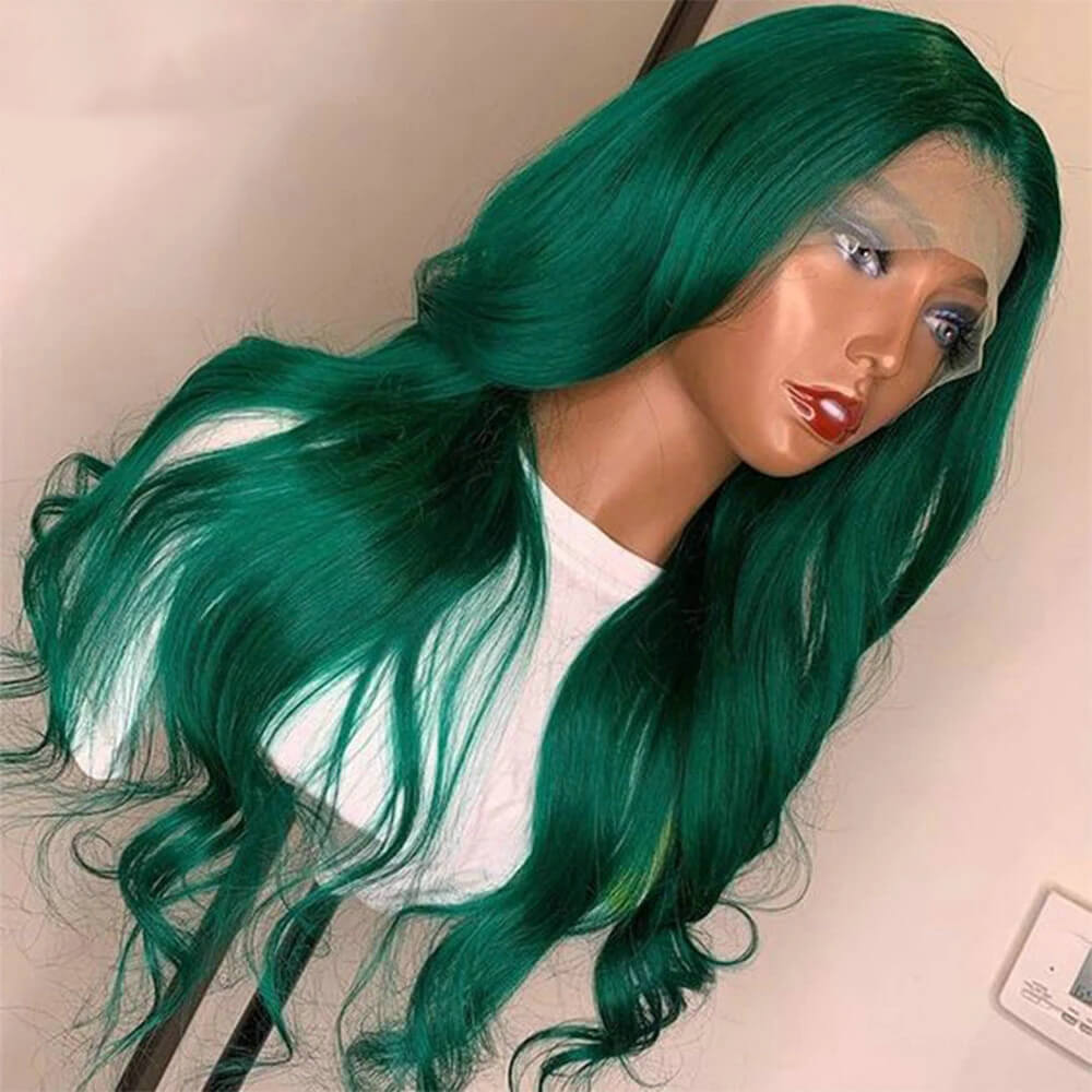 Dachic Hair Dark Green HD 13x4 Lace Front Human Hair Wigs Body Wave 180% Density