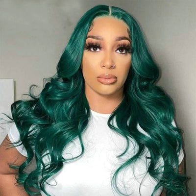 Dachic Hair Dark Green HD 13x4 Lace Front Human Hair Wigs Body Wave 180% Density