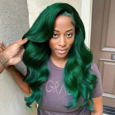 Dachic Hair Dark Green HD 13x4 Lace Front Human Hair Wigs Body Wave 180% Density