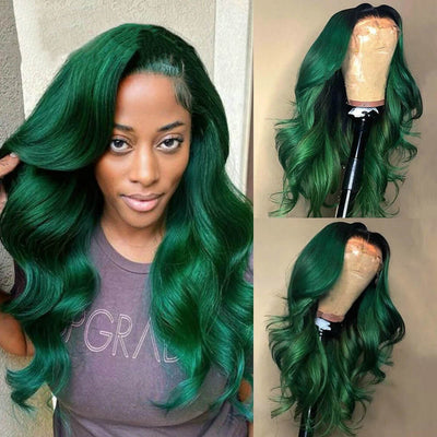 Dachic Hair Dark Green HD 13x4 Lace Front Human Hair Wigs Body Wave 180% Density