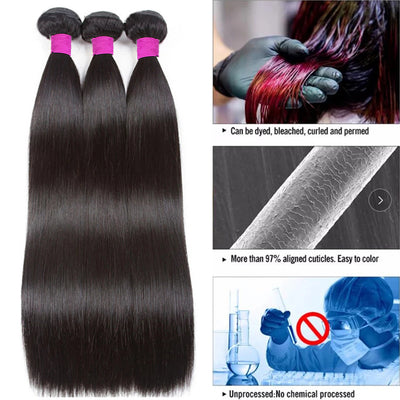 Dachic Hair Straight 3 Bundles Remy Brazilian Human Hair Bundles Natural Color Hair Extensions