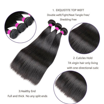 Dachic Hair Straight 3 Bundles Remy Brazilian Human Hair Bundles Natural Color Hair Extensions