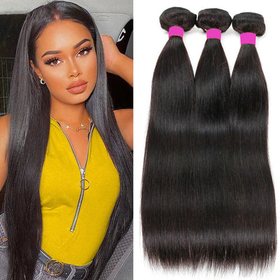 Dachic Hair Straight 3 Bundles Remy Brazilian Human Hair Bundles Natural Color Hair Extensions