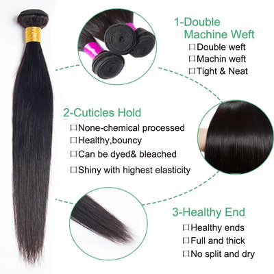 Dachic Hair Straight 4 Bundles Remy Human Hair 100% Hair Weave Extensions Hair Weft Weave Bundle Can Be Dyed