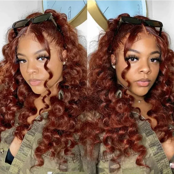 Dachic Hair 33# Auburn 13x6 5x5 Lace Front Closure Water Wave Human Hair Wigs 180%