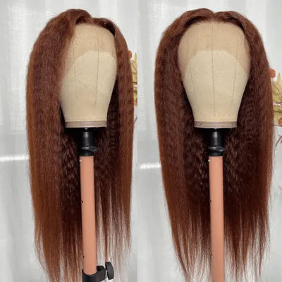 Dachic Hair 33# Auburn Colored Glueless 13x6 5x5 Lace Front Closure Human Hair Wigs Kinky Straight 180%