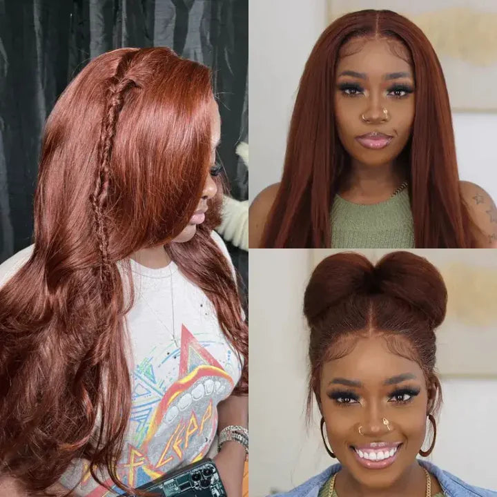 Dachic Hair 33# Auburn Colored Glueless 13x6 5x5 Lace Front Closure Human Hair Wigs Kinky Straight 180%