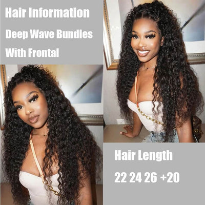 Dachic Hair 12A Deep Wave Human Hair 3 Bundles With 4x4 Lace Closure 100% Remy Human Hair