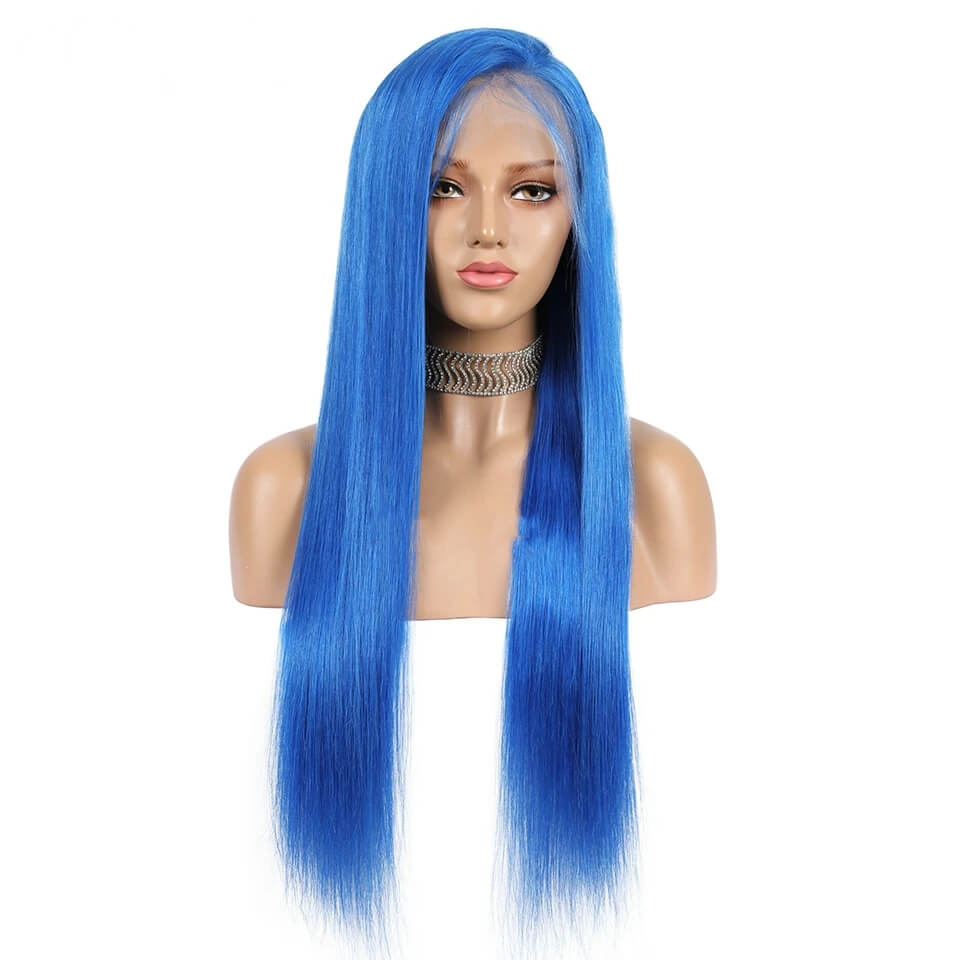 Dachic Hair 13x4 4x4 Colored Light Blue HD Lace Frontal Closure Wigs Straight Human Hair Wig