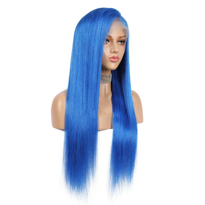 Dachic Hair 13x4 4x4 Colored Light Blue HD Lace Frontal Closure Wigs Straight Human Hair Wig