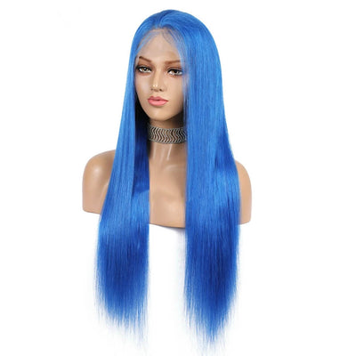 Dachic Hair 13x4 4x4 Colored Light Blue HD Lace Frontal Closure Wigs Straight Human Hair Wig