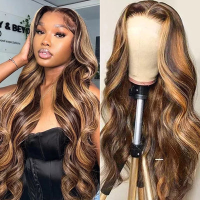 No.8 Dachic Hair 13x4 Lace Frontal Wig P4/27 Highlight Body Wave Brazilian Human Hair Frontal Wig