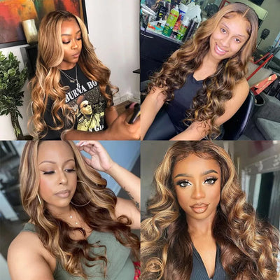 No.8 Dachic Hair 13x4 Lace Frontal Wig P4/27 Highlight Body Wave Brazilian Human Hair Frontal Wig