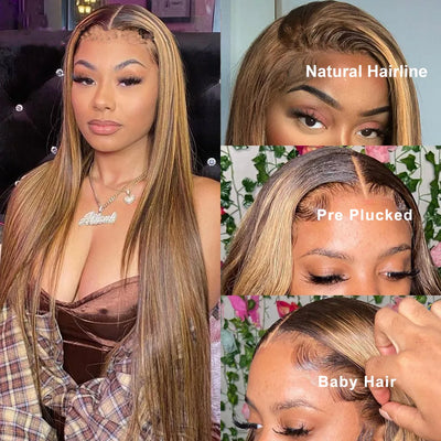 No.7 Dachic Hair 13x4 Lace Frontal Wig P4/27 Highlight Bone Straight Brazilian Human Hair Frontal Wig