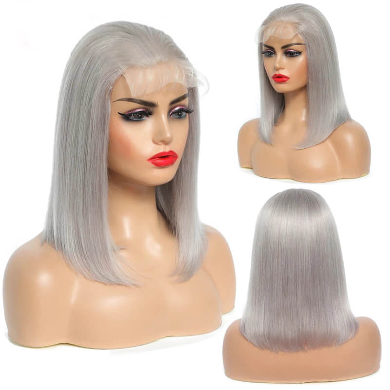 No.35 Dachic Hair Grey Bob Straight 13x4 4x4 Lace Frontal Closure Wigs Brazilian Human Hair 180% Density