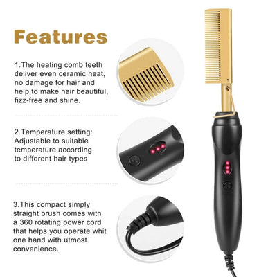 Dachic Hair 2 in 1 Hot Comb Hair Straightener Flat Irons Straightening Brush Heating Comb Hair Straight Styler Hair Curler