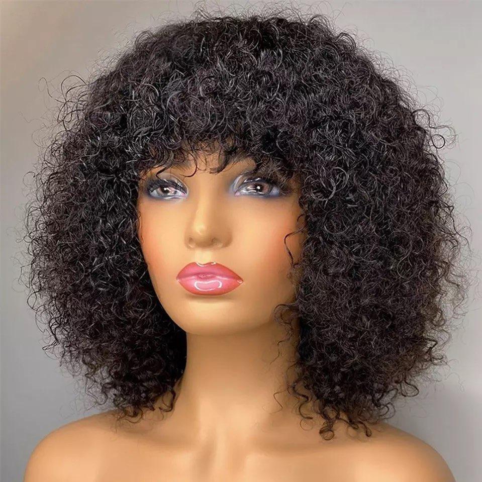 DACHIC Hair Human Hairs Curly Wig With Bangs