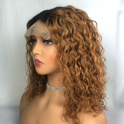 Dachic Hair Bob Water Wave Wigs 1B/30 Colored Human Hair 4x4 13x4 lace Frontal Closure Wig