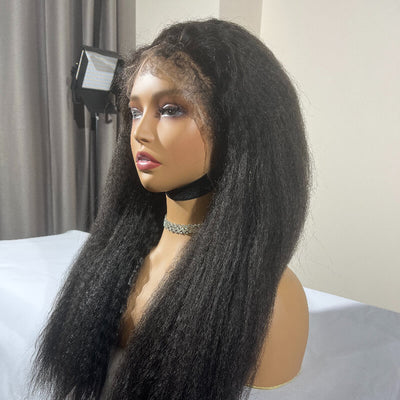 Dachic Hair 4c Hairline HD 13x4 Full Lace Frontal Wig Kinky Straight Brazilian Human Hair