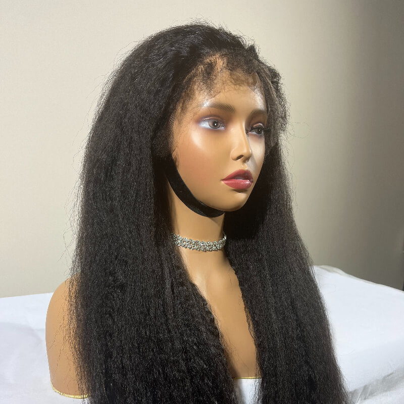 Dachic Hair 4c Hairline HD 13x4 Full Lace Frontal Wig Kinky Straight Brazilian Human Hair