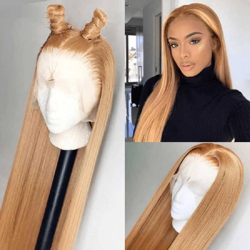 Dachic Hair 27# Honey Blonde 13x4 Lace Front Colored Human Hair Wigs Bone Straight Frontal Wigs