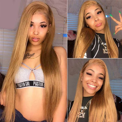 Dachic Hair 27# Honey Blonde 13x4 Lace Front Colored Human Hair Wigs Bone Straight Frontal Wigs