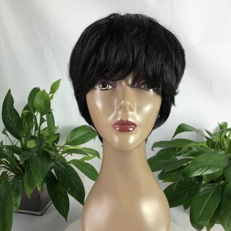 Dachic Hair Short Pixie Cut Straight Machine Made Wigs With Bangs Cheap Glueless Human Hair Wig