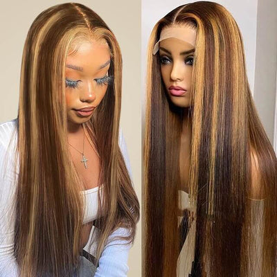 Dachic Hair 13x6 Lace Front Human Hair Wigs 4/27# Highlight Colored Bone Straight Frontal Wigs